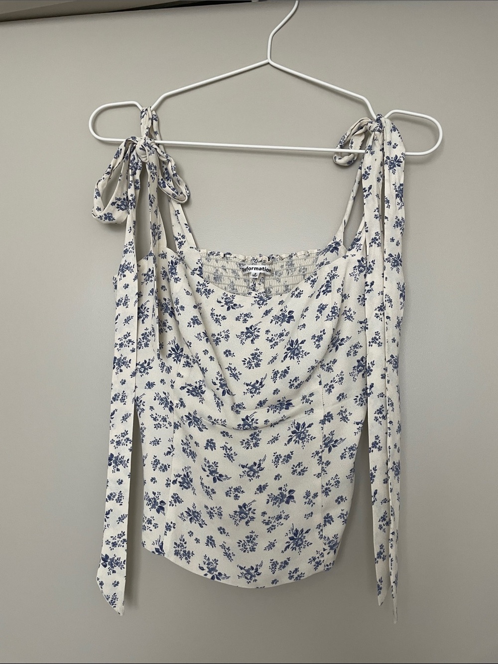 Reformation Blue Floral Tie-Strap Top 2